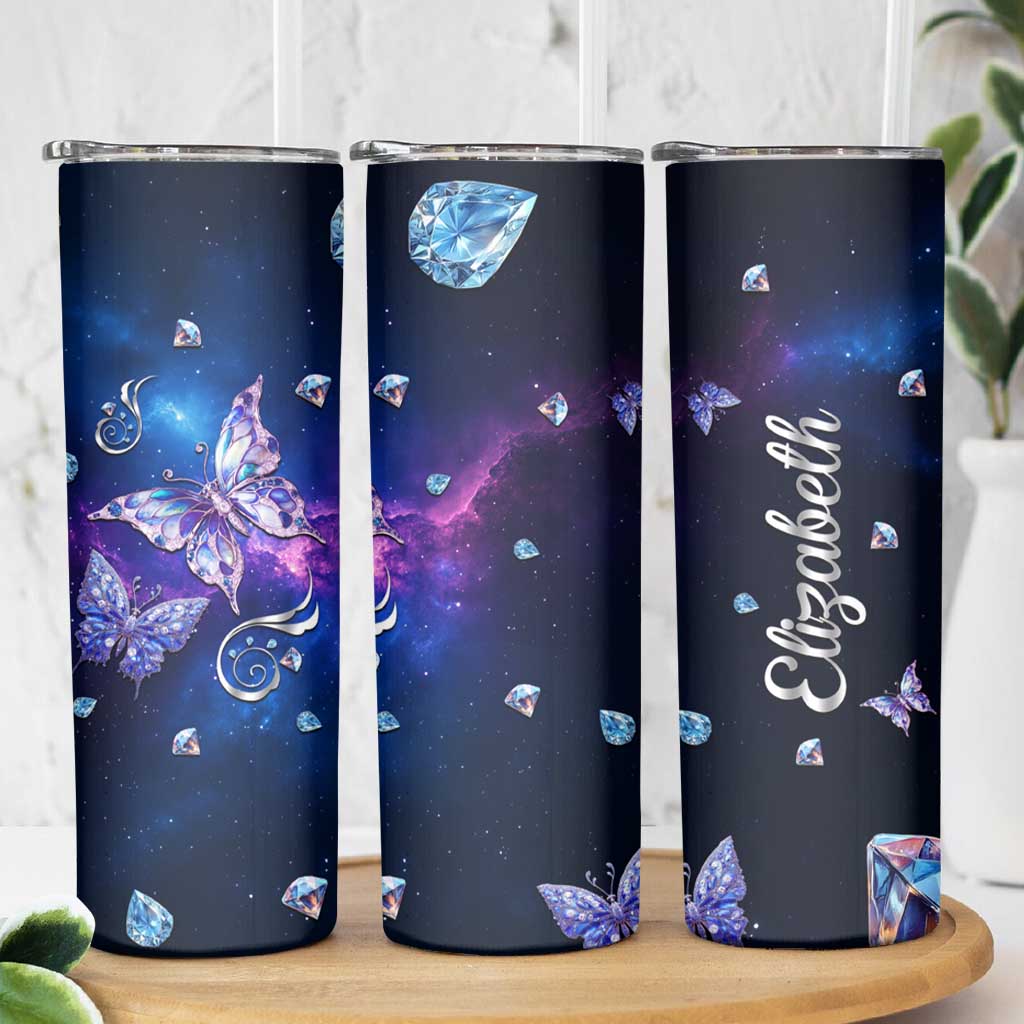 Personalized Name Butterfly Skinny Tumbler Blue Galaxy Gem Butterflies Gifts