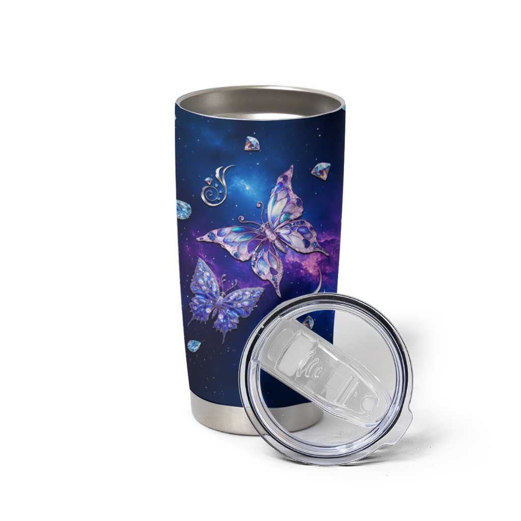 Personalized Name Butterfly Tumbler Cup Blue Galaxy Gem Butterflies Gifts