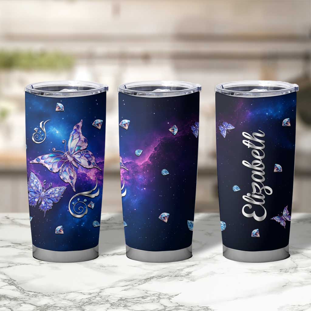 Personalized Name Butterfly Tumbler Cup Blue Galaxy Gem Butterflies Gifts