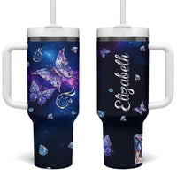 Personalized Name Butterfly Tumbler With Handle Blue Galaxy Gem Butterflies Gifts
