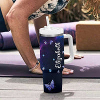 Personalized Name Butterfly Tumbler With Handle Blue Galaxy Gem Butterflies Gifts