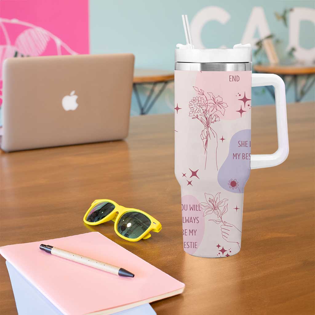 Bestie Friendship Tumbler With Handle Cute Pink Aesthetic True Girls Friendship Quotes
