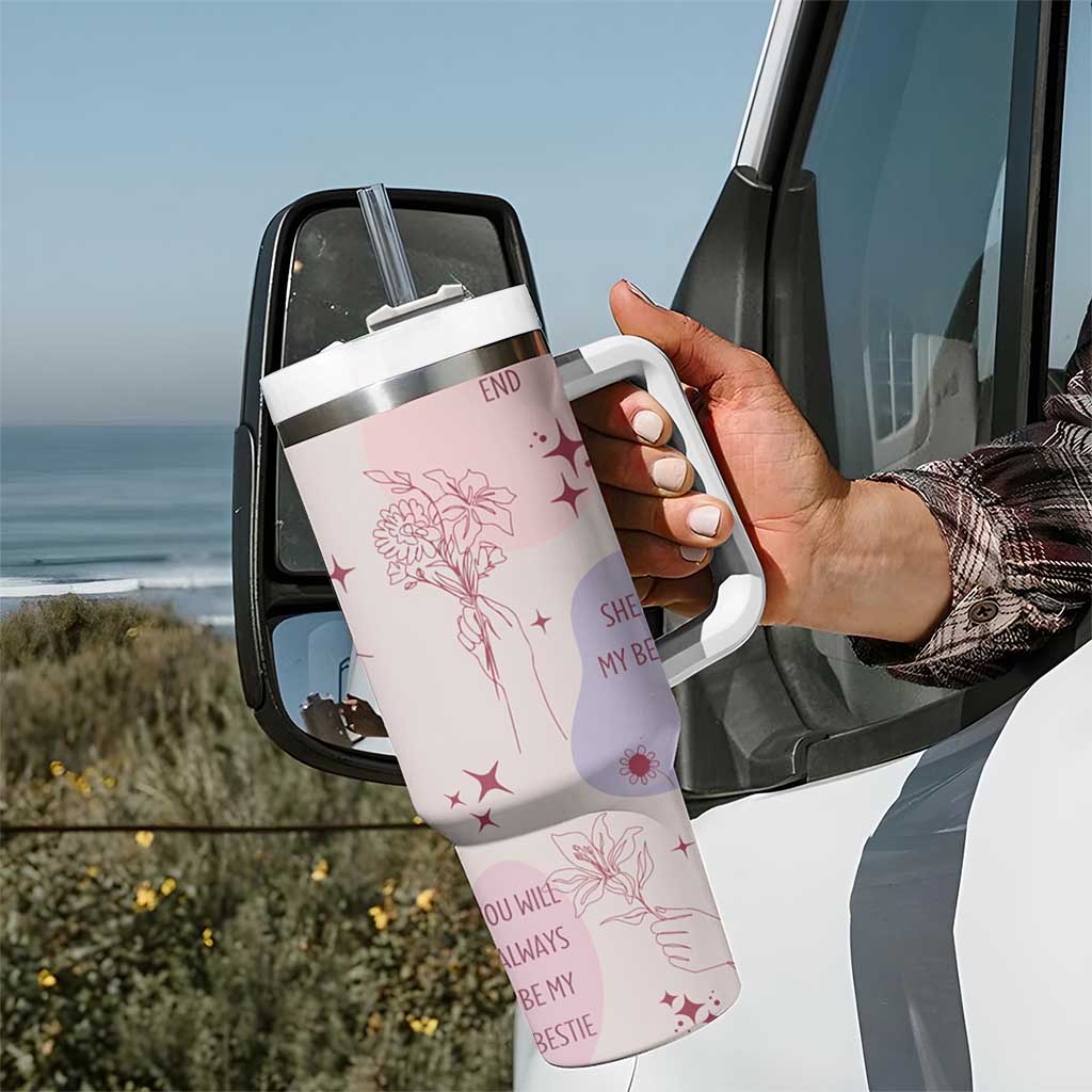Bestie Friendship Tumbler With Handle Cute Pink Aesthetic True Girls Friendship Quotes