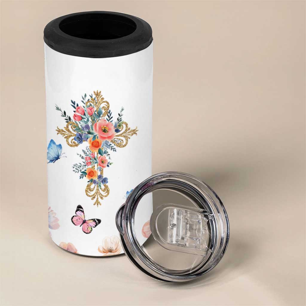 Blessed Pastor’s Wife 4 in 1 Can Cooler Tumbler Christian Botanical Floral Cross Religious Pastor Appreciation