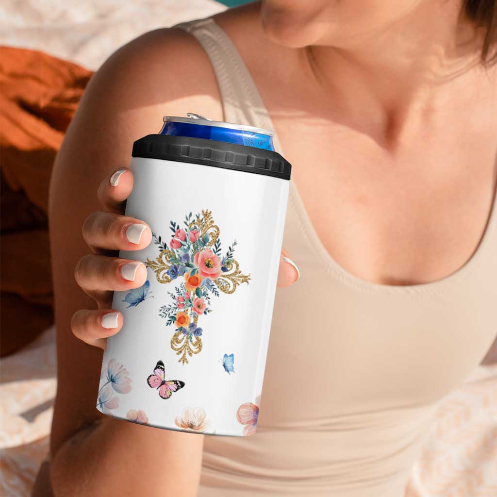 Blessed Pastor’s Wife 4 in 1 Can Cooler Tumbler Christian Botanical Floral Cross Religious Pastor Appreciation