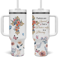Blessed Pastor’s Wife Tumbler With Handle Christian Botanical Floral Cross Religious Pastor Appreciation