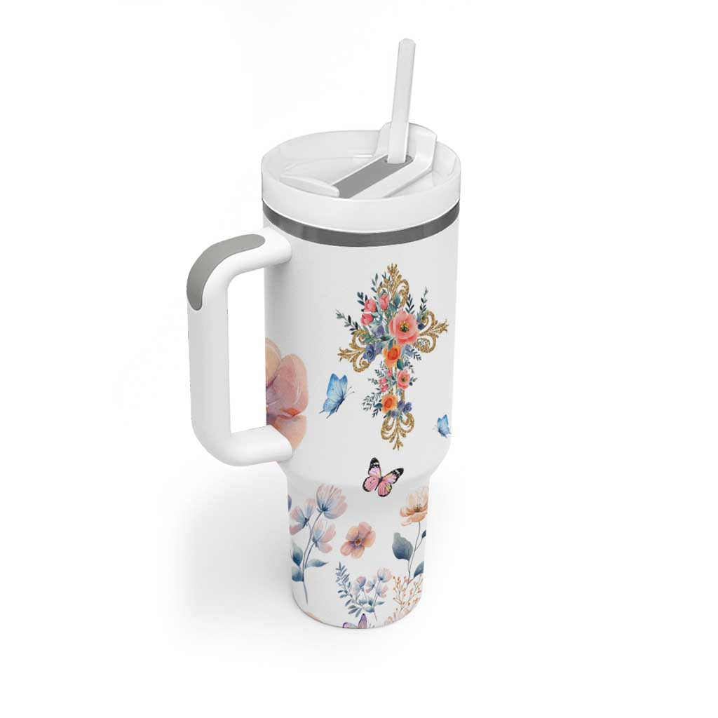 Blessed Pastor’s Wife Tumbler With Handle Christian Botanical Floral Cross Religious Pastor Appreciation