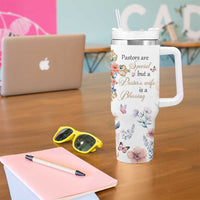 Blessed Pastor’s Wife Tumbler With Handle Christian Botanical Floral Cross Religious Pastor Appreciation