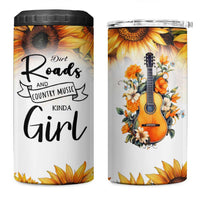 Dirt Roads And Country Music Girl 4 in 1 Can Cooler Tumbler Rustic Sunflower Floral Guitar Southern Cowgirl