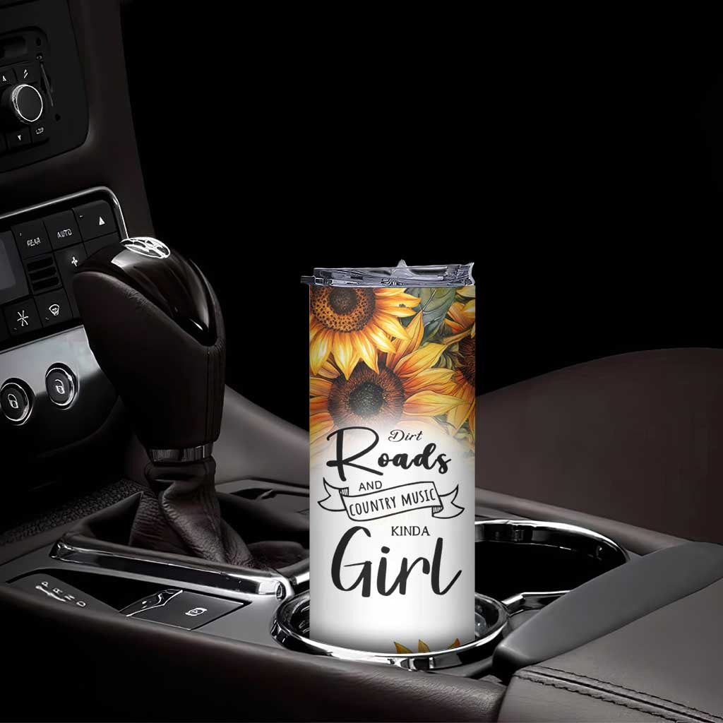 Dirt Roads And Country Music Girl Skinny Tumbler Rustic Sunflower Floral Guitar Southern Cowgirl