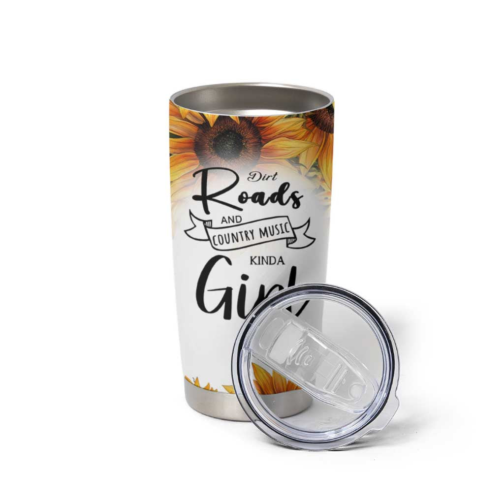 Dirt Roads And Country Music Girl Tumbler Cup Rustic Sunflower Floral Guitar Southern Cowgirl