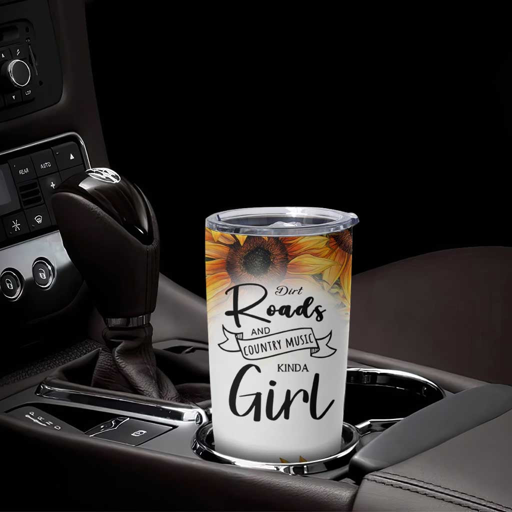 Dirt Roads And Country Music Girl Tumbler Cup Rustic Sunflower Floral Guitar Southern Cowgirl