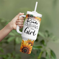 Dirt Roads And Country Music Girl Tumbler With Handle Rustic Sunflower Floral Guitar Southern Cowgirl