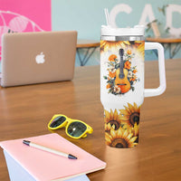 Dirt Roads And Country Music Girl Tumbler With Handle Rustic Sunflower Floral Guitar Southern Cowgirl