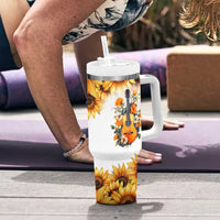 Dirt Roads And Country Music Girl Tumbler With Handle Rustic Sunflower Floral Guitar Southern Cowgirl