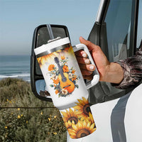 Dirt Roads And Country Music Girl Tumbler With Handle Rustic Sunflower Floral Guitar Southern Cowgirl