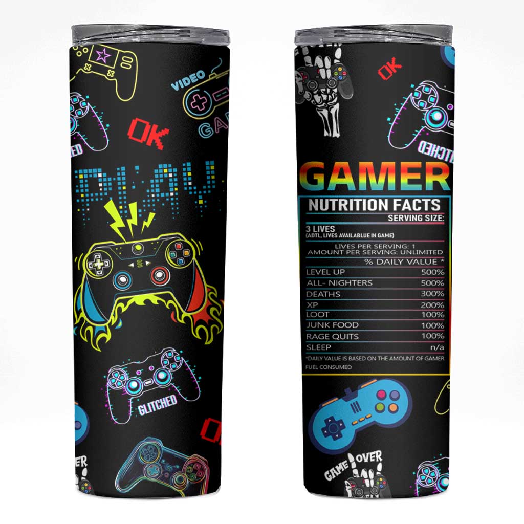 Gamer Nutrition Facts Skinny Tumbler Video Game Controller Funny Gaming Gift