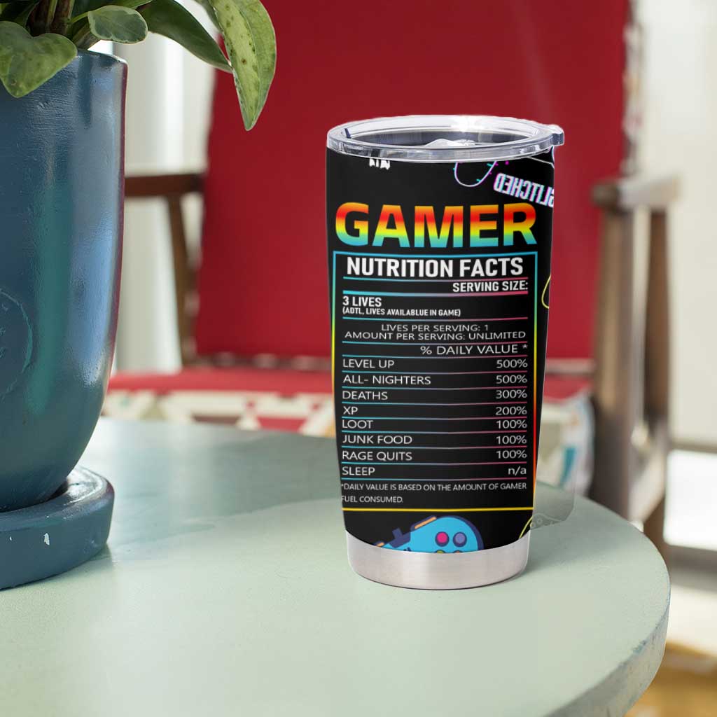 Gamer Nutrition Facts Tumbler Cup Video Game Controller Funny Gaming Gift