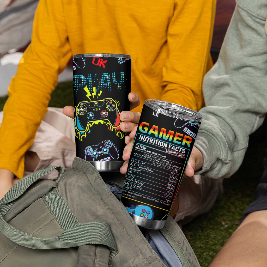 Gamer Nutrition Facts Tumbler Cup Video Game Controller Funny Gaming Gift