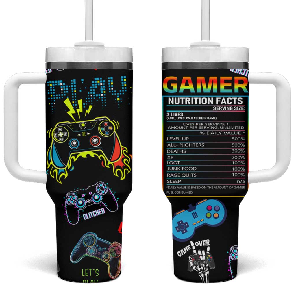 Gamer Nutrition Facts Tumbler With Handle Video Game Controller Funny Gaming Gift