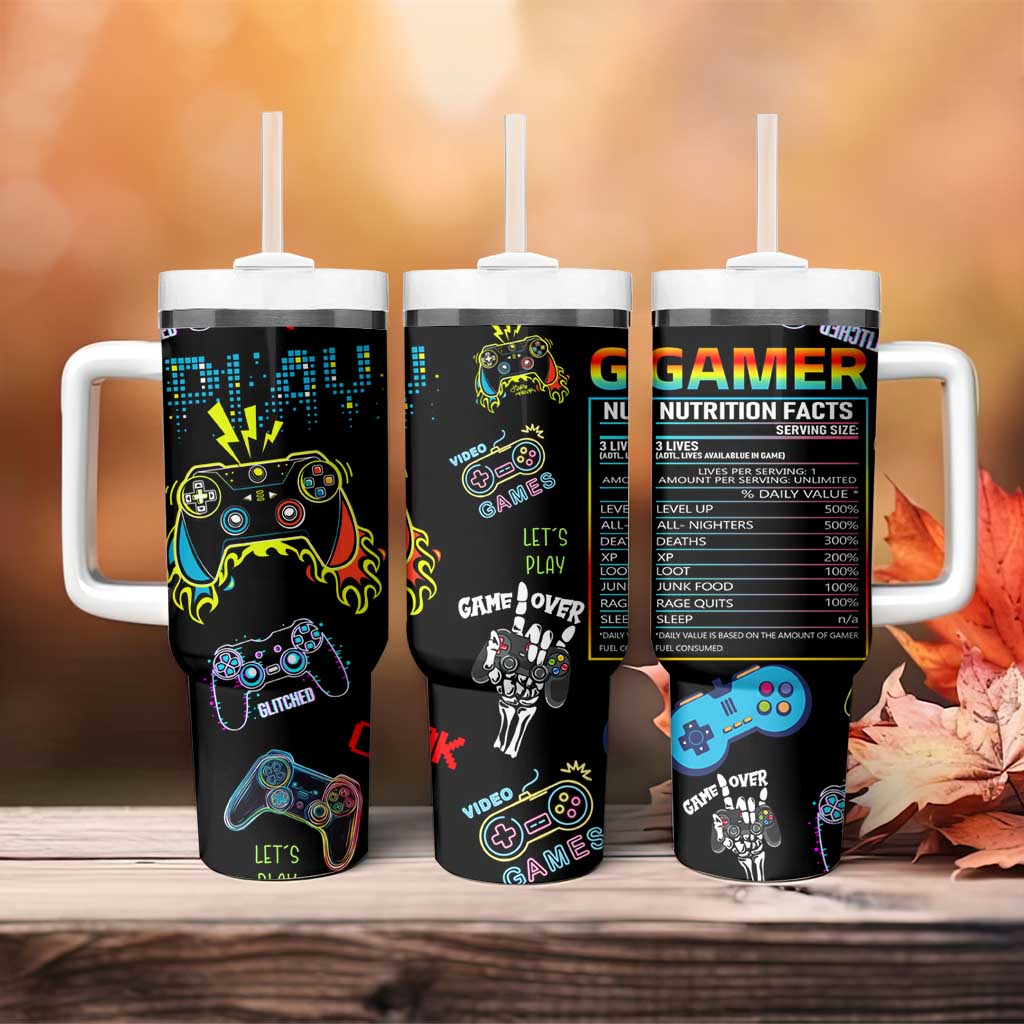 Gamer Nutrition Facts Tumbler With Handle Video Game Controller Funny Gaming Gift