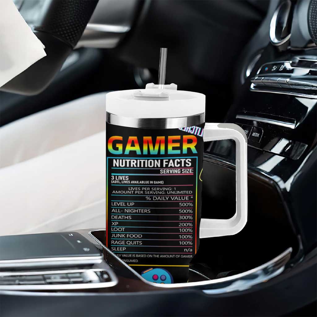 Gamer Nutrition Facts Tumbler With Handle Video Game Controller Funny Gaming Gift