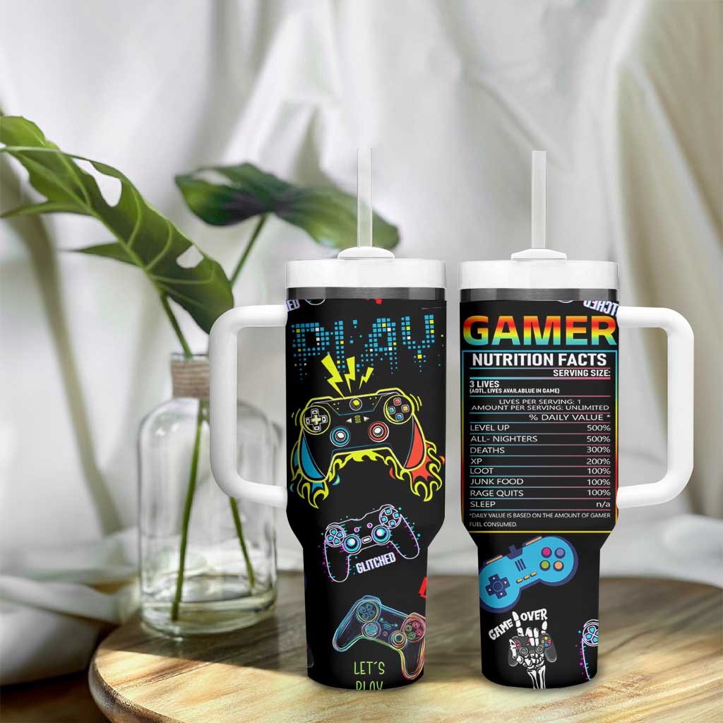 Gamer Nutrition Facts Tumbler With Handle Video Game Controller Funny Gaming Gift