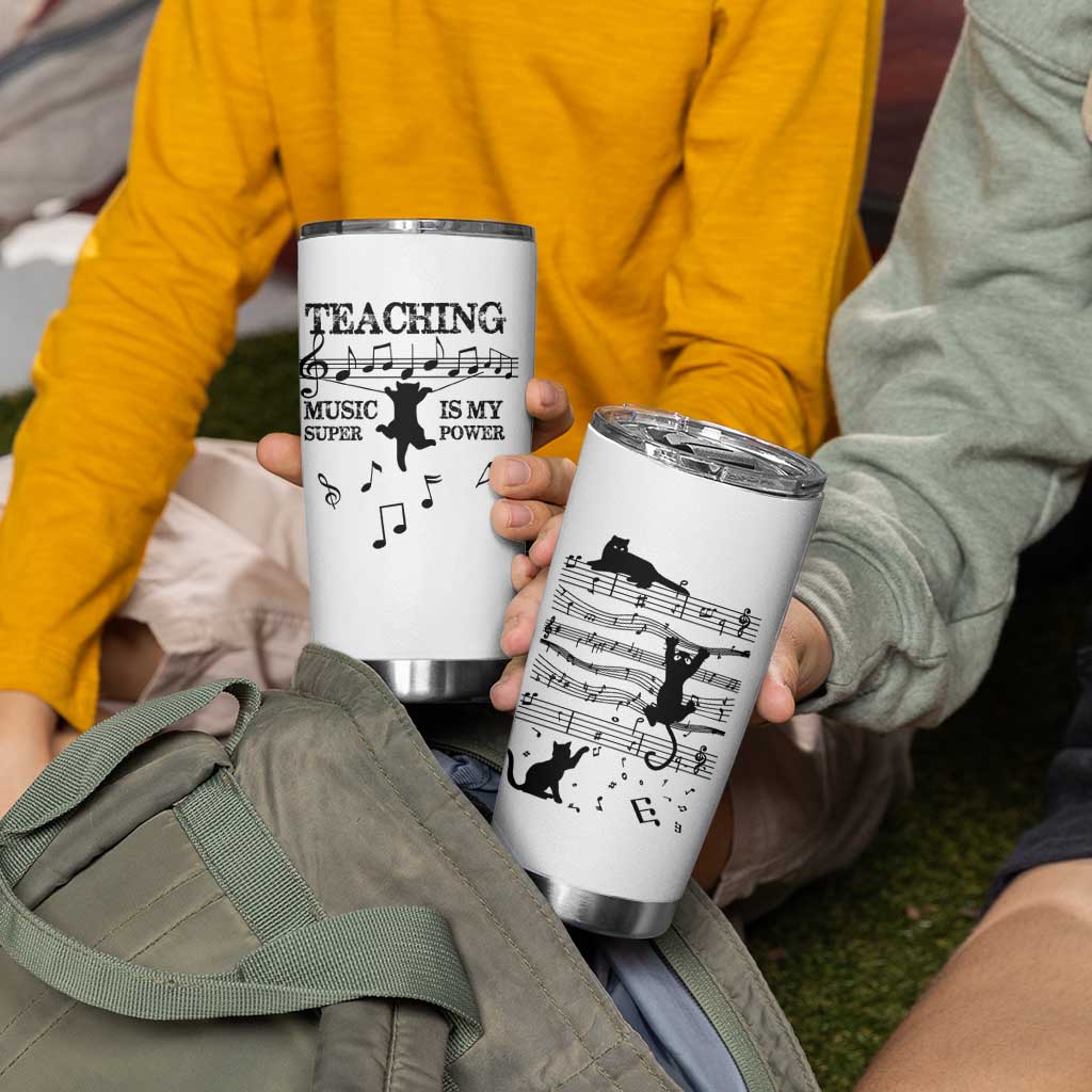 Music Teacher Tumbler Cup Teaching Music Is My Superpower Musicians Funny Cat Music Notes