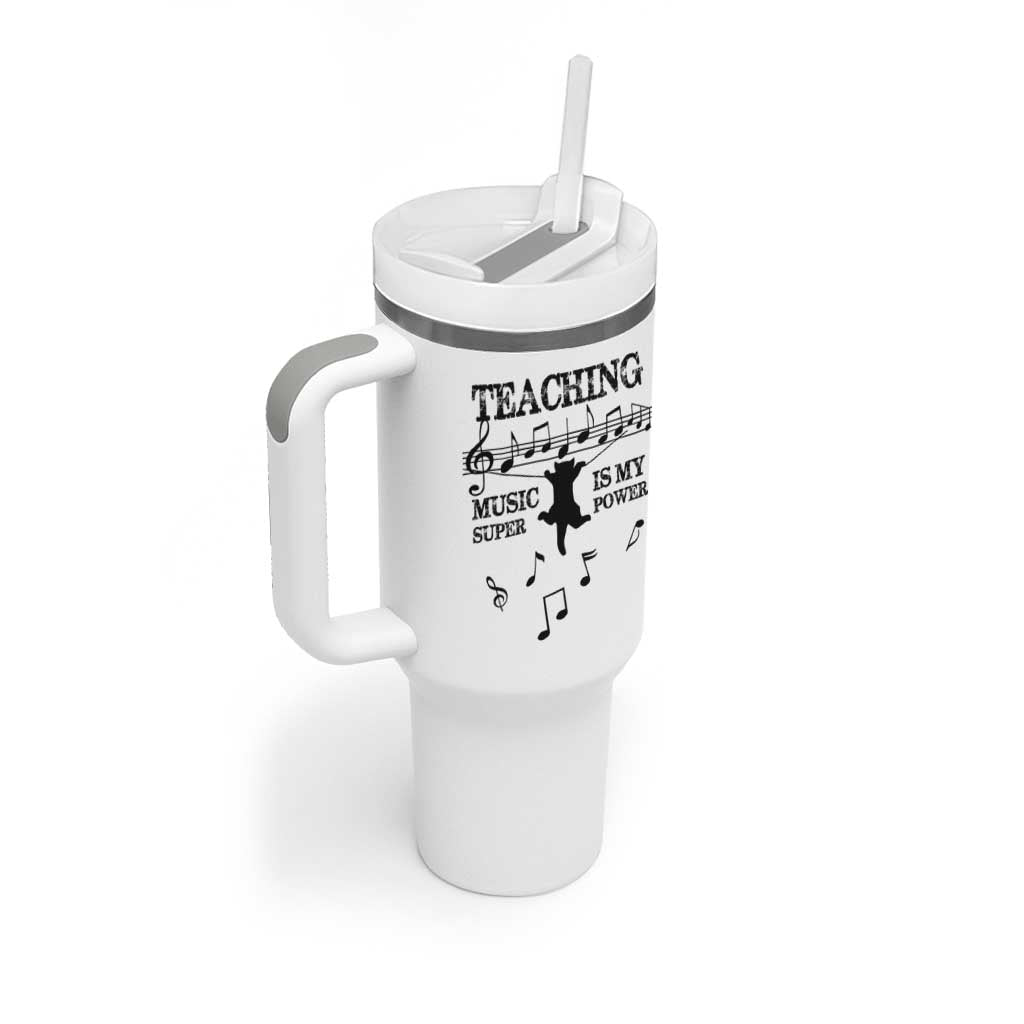 Music Teacher Tumbler With Handle Teaching Music Is My Superpower Musicians Funny Cat Music Notes