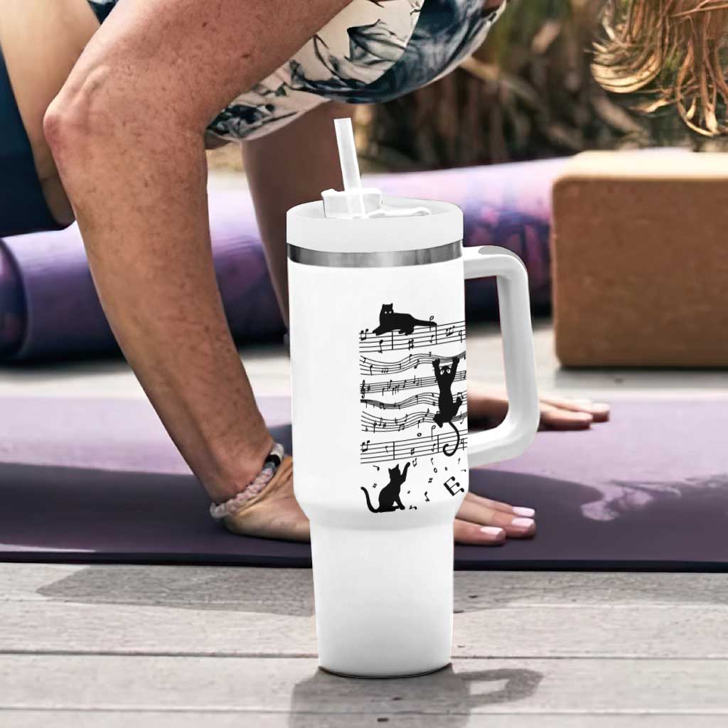Music Teacher Tumbler With Handle Teaching Music Is My Superpower Musicians Funny Cat Music Notes
