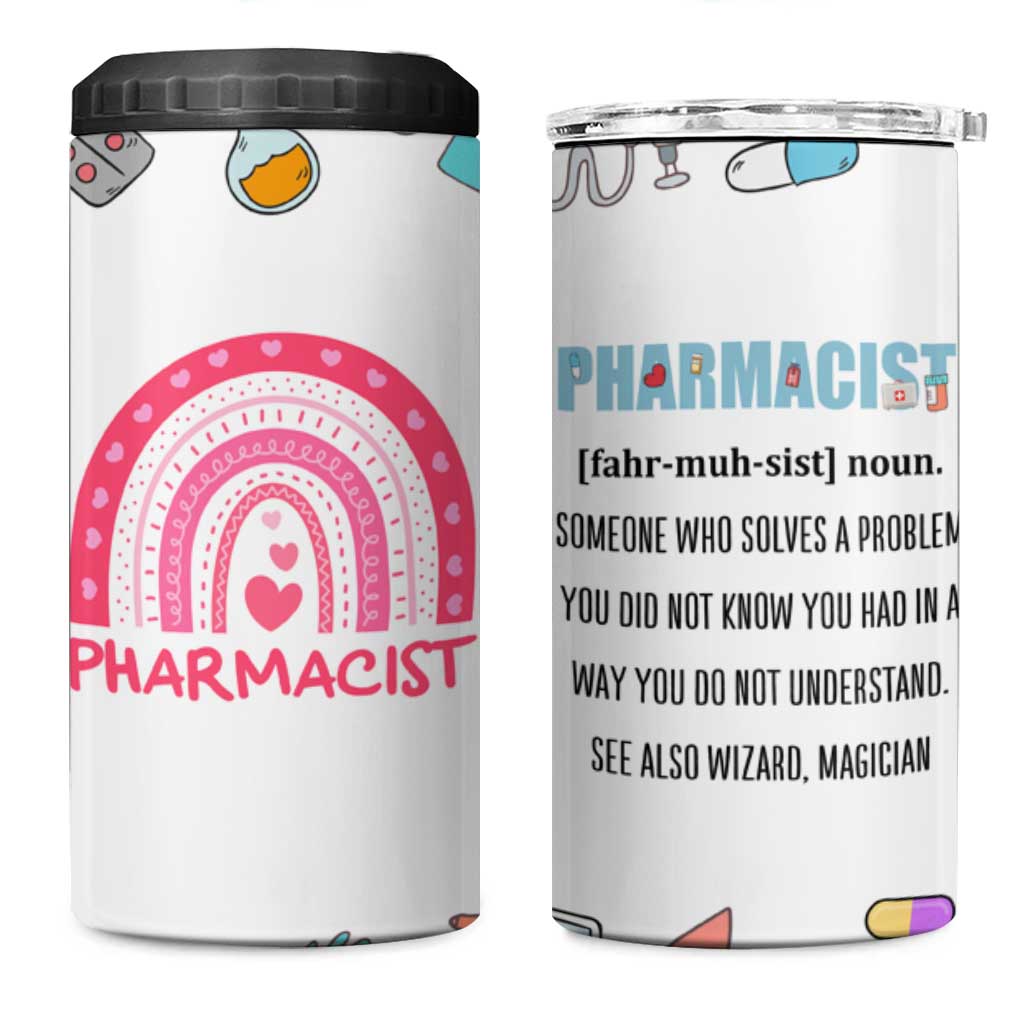 Funny Pharmacist 4 in 1 Can Cooler Tumbler Pharmacy Tech Appreciation Pill Bottle Prescription
