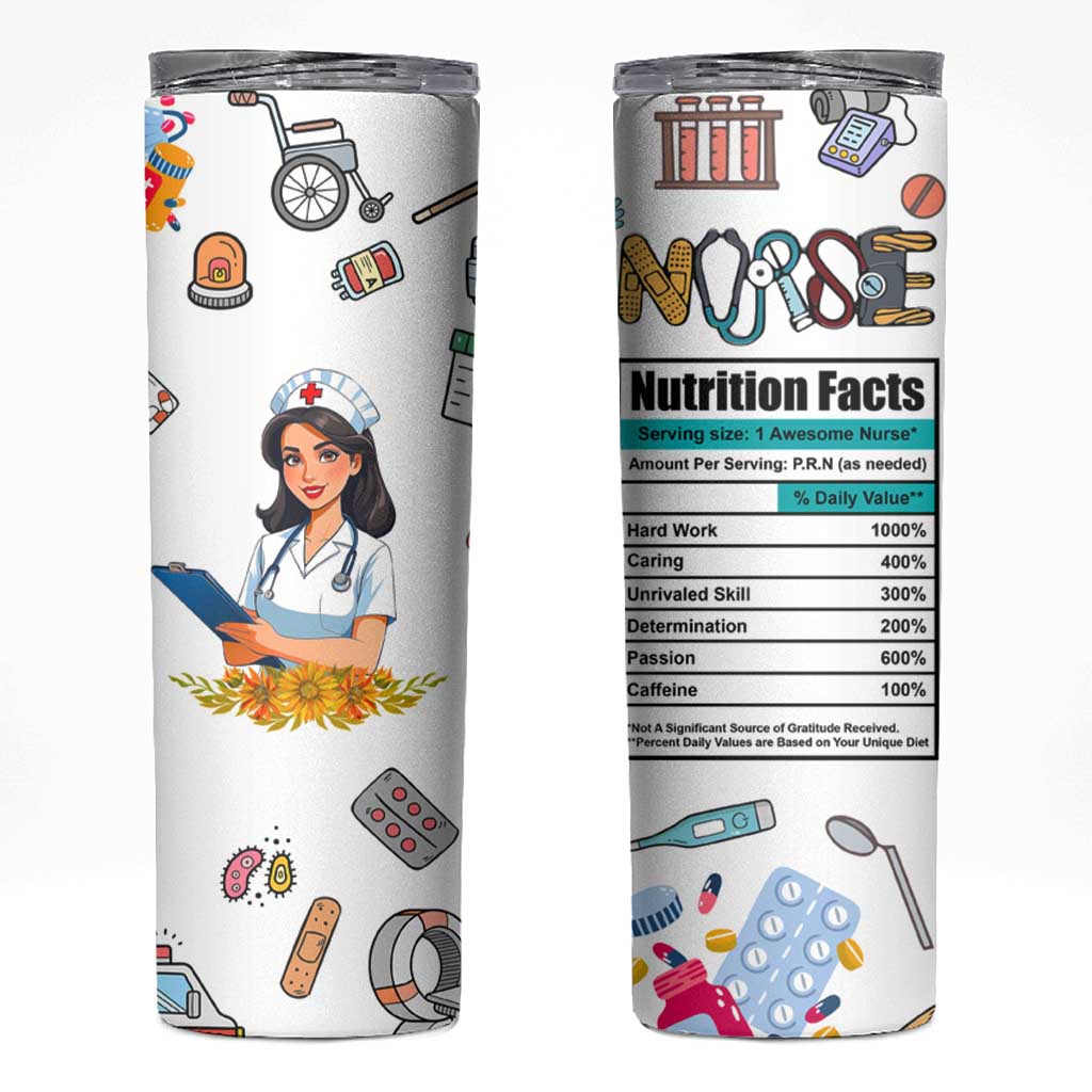 Funny Nurse Nutrition Facts Skinny Tumbler Medical Rn Healthcare Worker Appreciation, Nursing School Student Gift