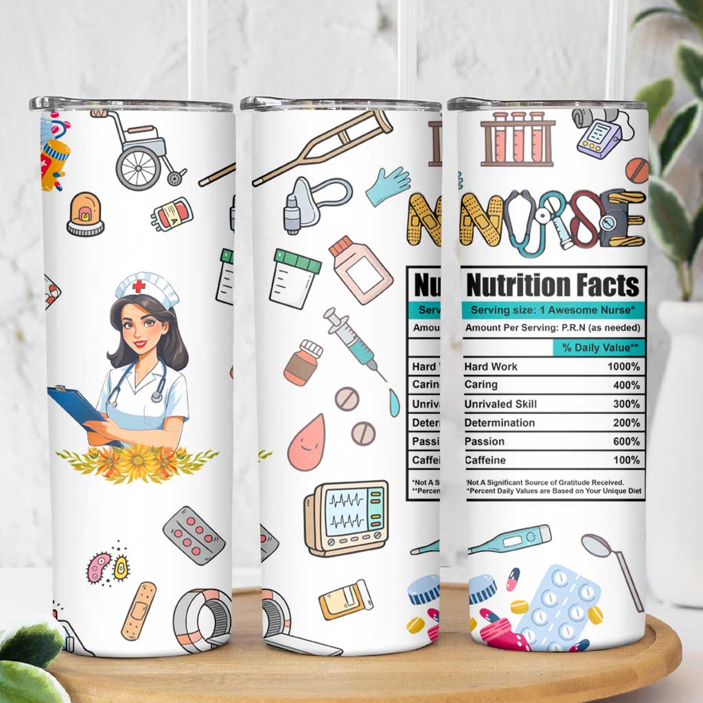 Funny Nurse Nutrition Facts Skinny Tumbler Medical Rn Healthcare Worker Appreciation, Nursing School Student Gift