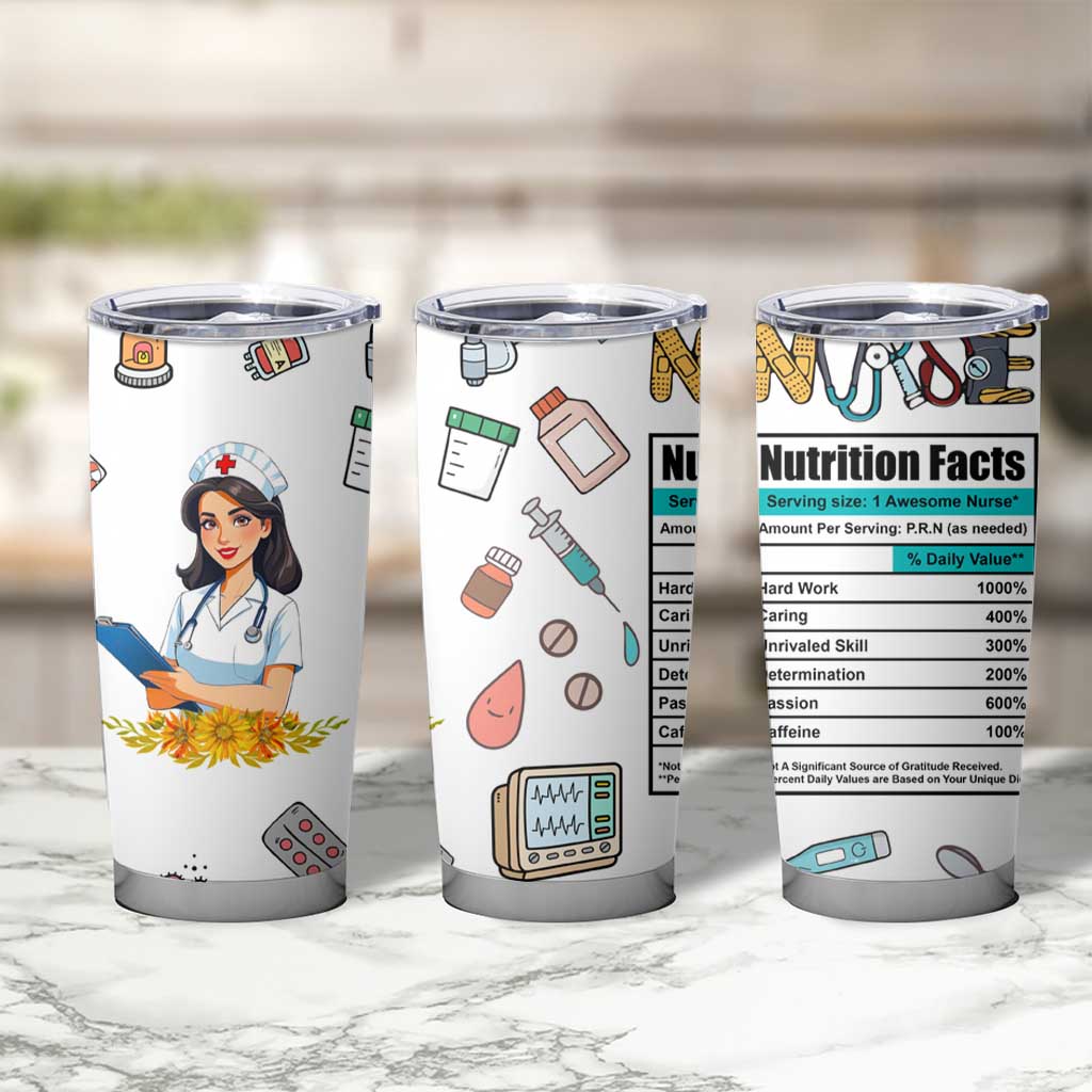 Funny Nurse Nutrition Facts Tumbler Cup Medical Rn Healthcare Worker Appreciation, Nursing School Student Gift