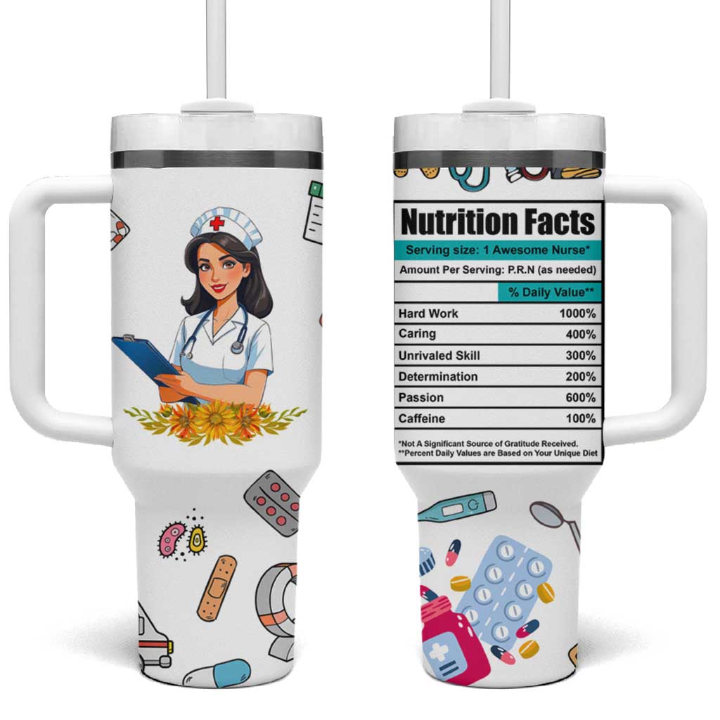 Funny Nurse Nutrition Facts Tumbler With Handle Medical Rn Healthcare Worker Appreciation, Nursing School Student Gift