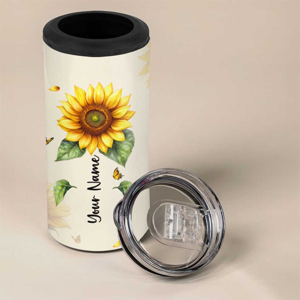 Personalized Sunflower Garden 4 in 1 Can Cooler Tumbler Custom Name In A World Full Of Roses Be A Sunflower Inspirational Gift TB02