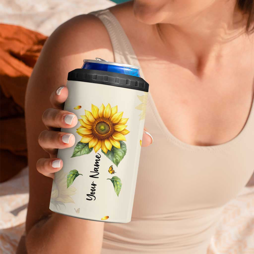 Personalized Sunflower Garden 4 in 1 Can Cooler Tumbler Custom Name In A World Full Of Roses Be A Sunflower Inspirational Gift TB02