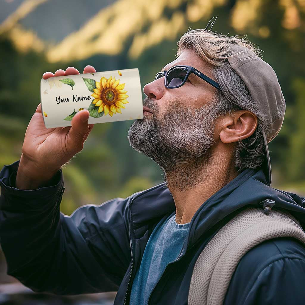 Personalized Sunflower Garden 4 in 1 Can Cooler Tumbler Custom Name In A World Full Of Roses Be A Sunflower Inspirational Gift TB02