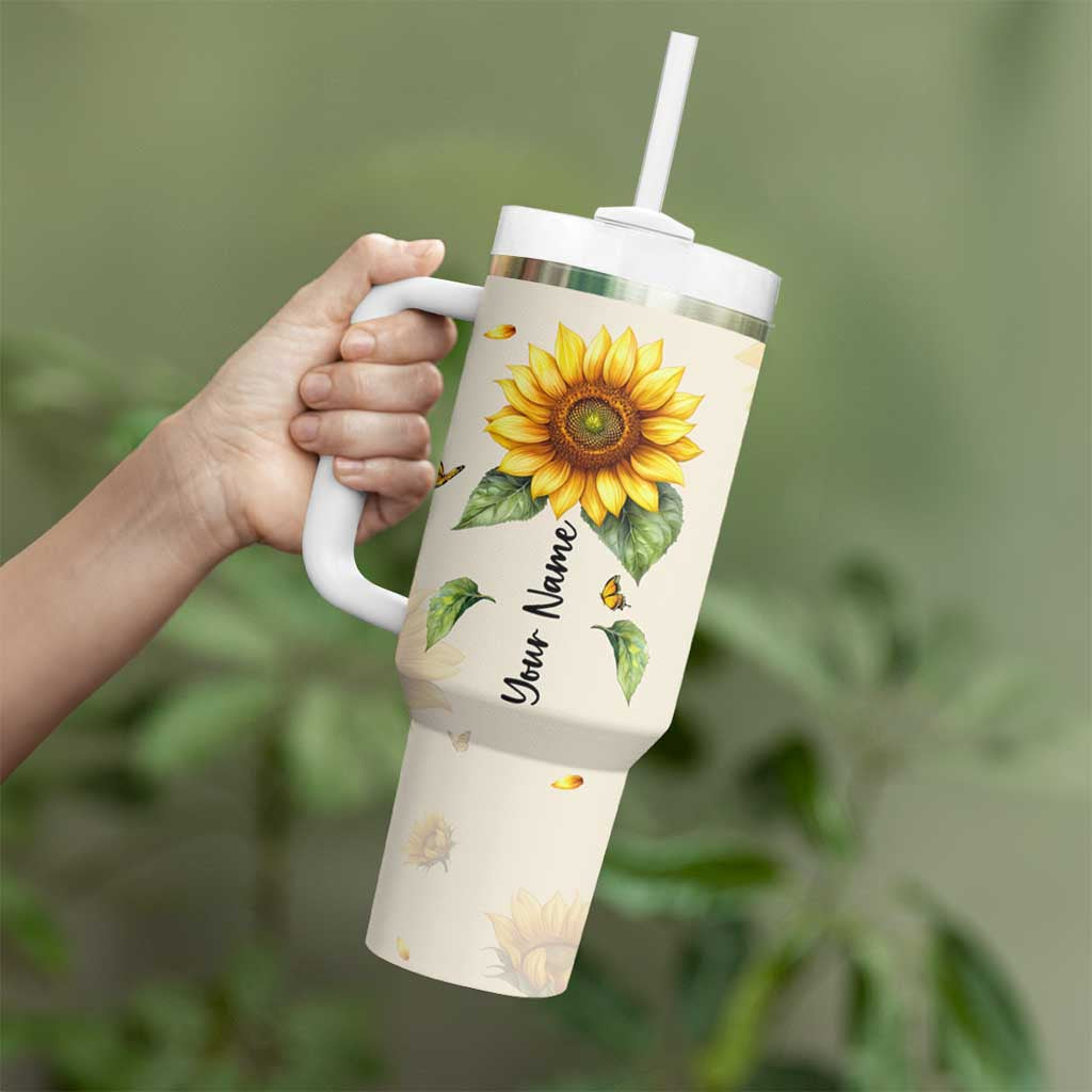 Personalized Sunflower Garden Tumbler With Handle Custom Name In A World Full Of Roses Be A Sunflower Inspirational Gift TB02