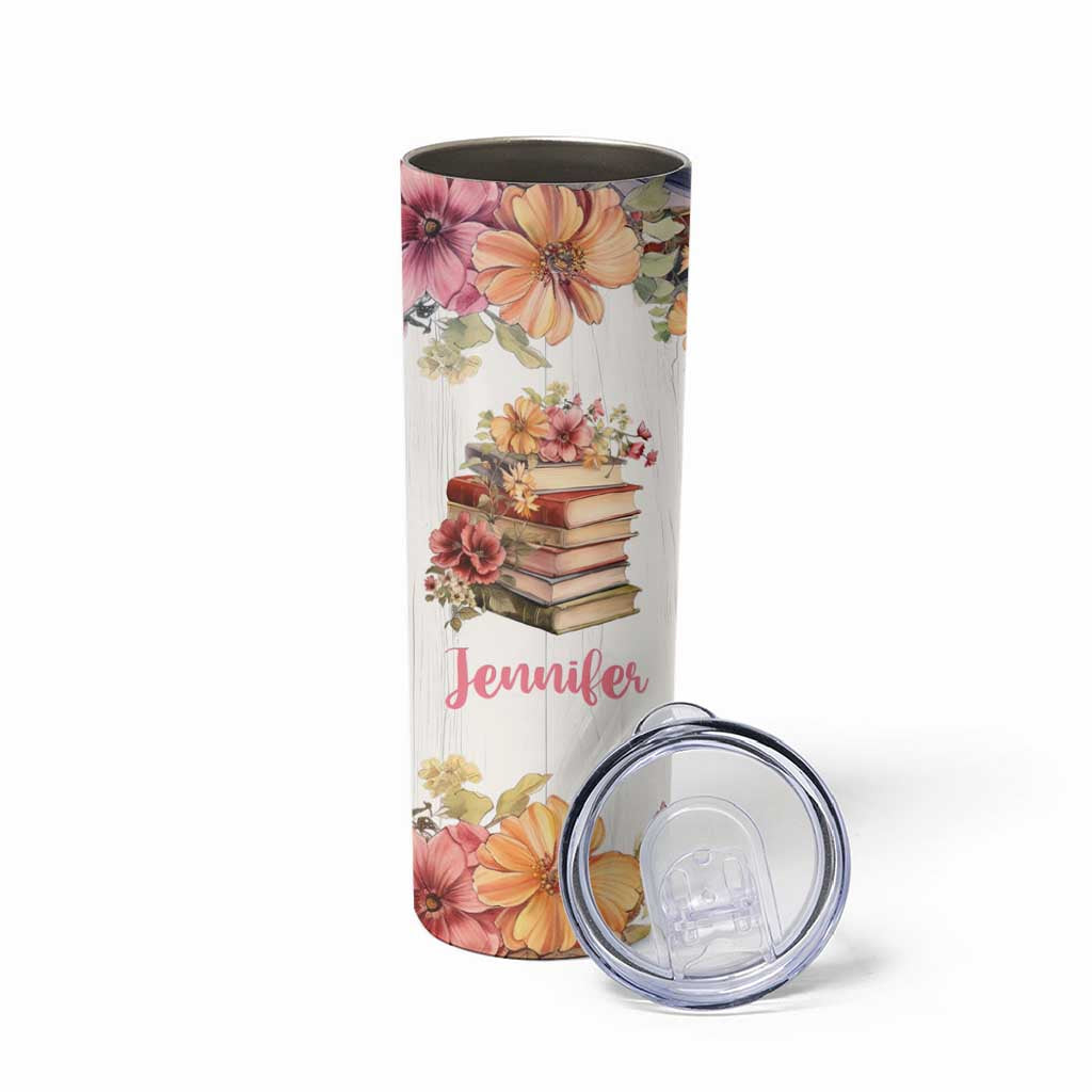 Personalized Book Lover Skinny Tumbler Custom Name Floral Just A Girl Who Loves Books Bibliophile Gift