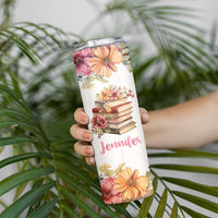 Personalized Book Lover Skinny Tumbler Custom Name Floral Just A Girl Who Loves Books Bibliophile Gift