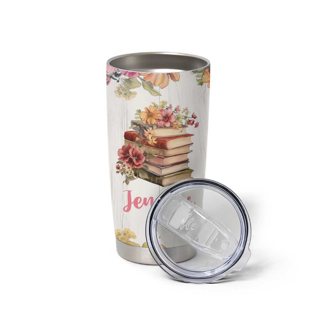 Personalized Book Lover Tumbler Cup Custom Name Floral Just A Girl Who Loves Books Bibliophile Gift