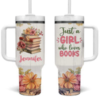 Personalized Book Lover Tumbler With Handle Custom Name Floral Just A Girl Who Loves Books Bibliophile Gift