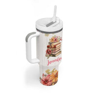 Personalized Book Lover Tumbler With Handle Custom Name Floral Just A Girl Who Loves Books Bibliophile Gift