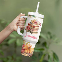 Personalized Book Lover Tumbler With Handle Custom Name Floral Just A Girl Who Loves Books Bibliophile Gift