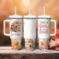 Personalized Book Lover Tumbler With Handle Custom Name Floral Just A Girl Who Loves Books Bibliophile Gift