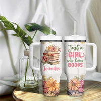 Personalized Book Lover Tumbler With Handle Custom Name Floral Just A Girl Who Loves Books Bibliophile Gift