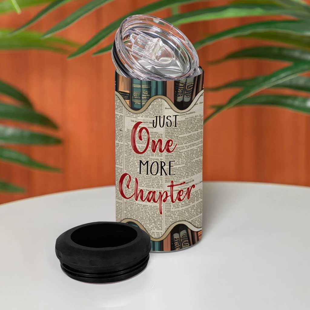 Personalized Book Lover 4 in 1 Can Cooler Tumbler Custom Name Just One More Chapter Bookworm Bibliophile Gift