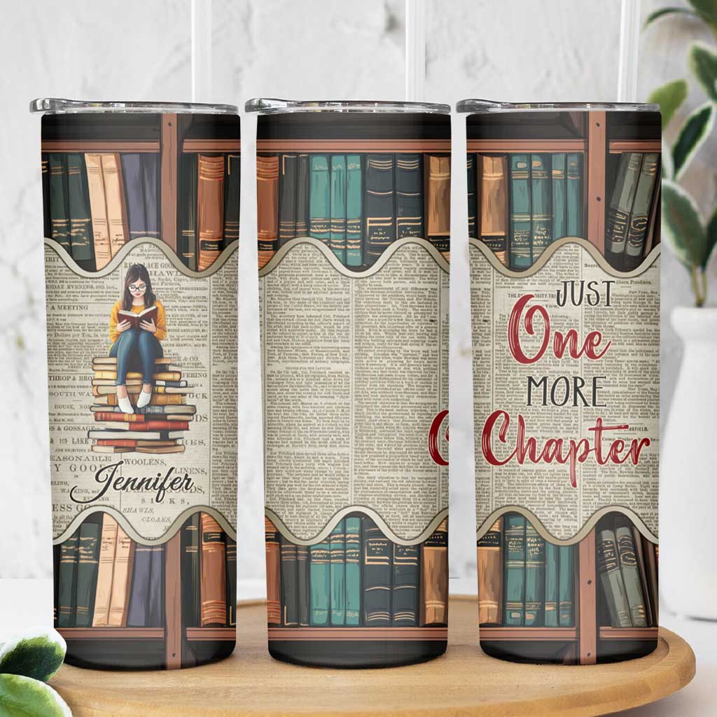 Personalized Book Lover Skinny Tumbler Custom Name Just One More Chapter Bookworm Bibliophile Gift