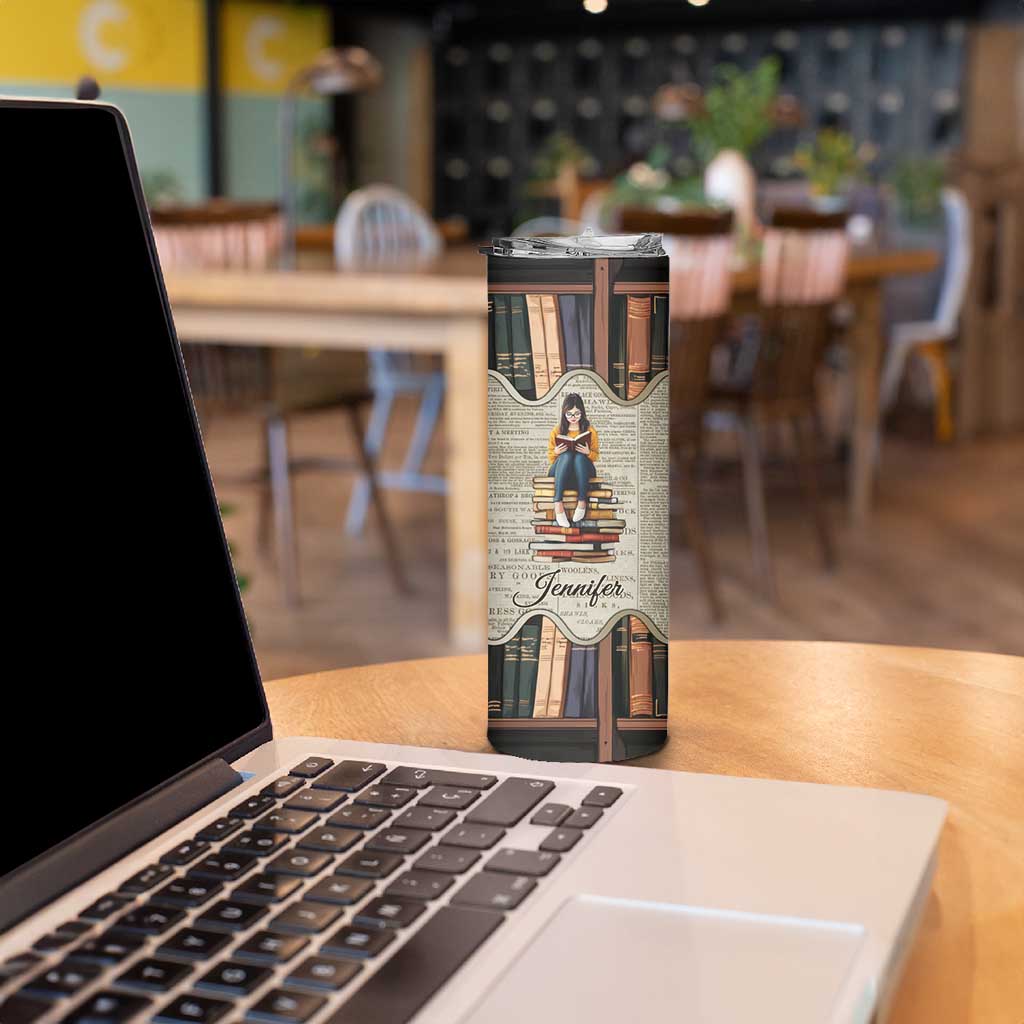 Personalized Book Lover Skinny Tumbler Custom Name Just One More Chapter Bookworm Bibliophile Gift